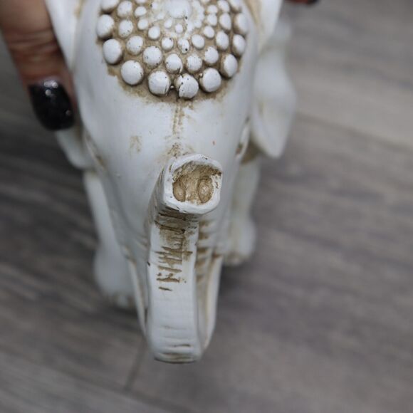 Elephant Figurine Carved Tribal Trunk Up Lucky Statue Resin Home Decor - Picture 14 of 14